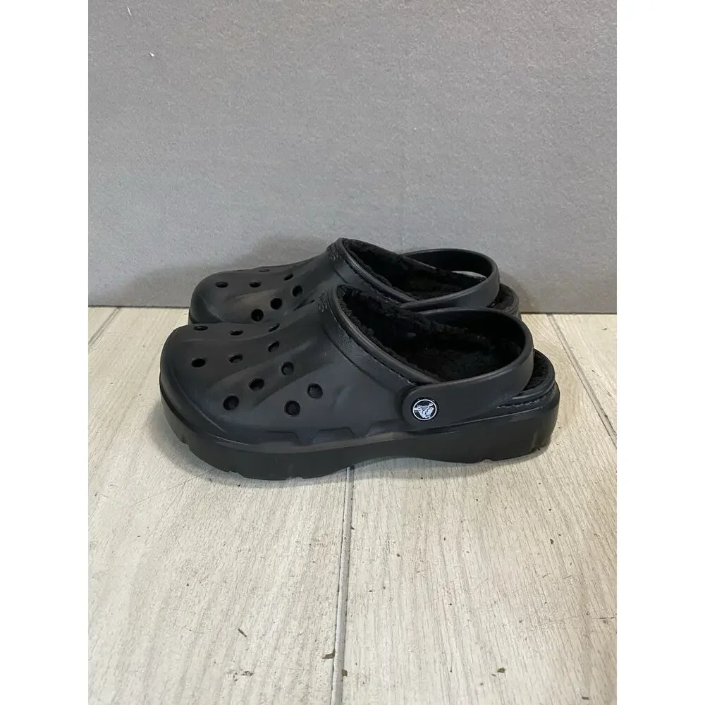 Crocs Fur Lined Slip On With Strap/Unisex/Black/Sz M6, W8 Dual Action Comfort